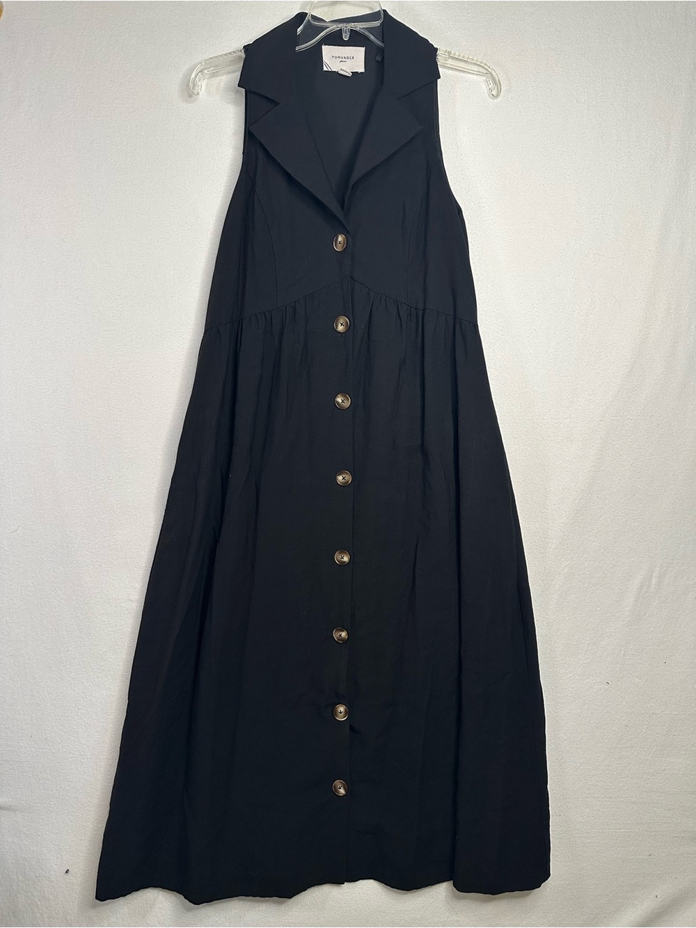 Pomander Place by Tuckernuck Black Jules Midi Dress Small Button Down Sleeveless - Picture 2 of 16